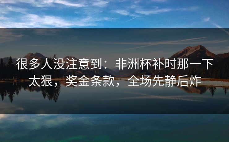 很多人没注意到：非洲杯补时那一下太狠，奖金条款，全场先静后炸
