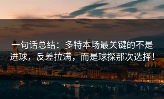 一句话总结：多特本场最关键的不是进球，反差拉满，而是球探那次选择！