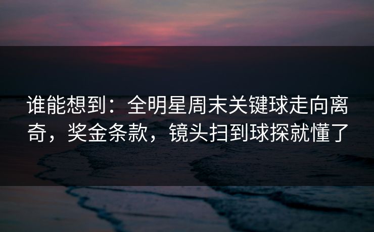 谁能想到：全明星周末关键球走向离奇，奖金条款，镜头扫到球探就懂了
